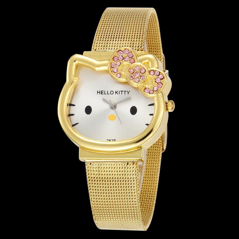 Женские часы женские повседневные кожаный ремешок Saats Hello Kitty кошка кварцевые