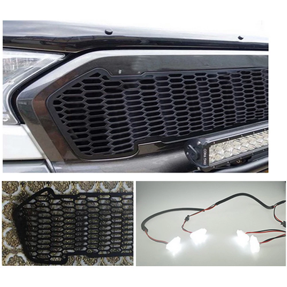 LED ABS черный Передний гриль Эверест дикий декоративный для Ford ranger T7 2016 2017 4 вида