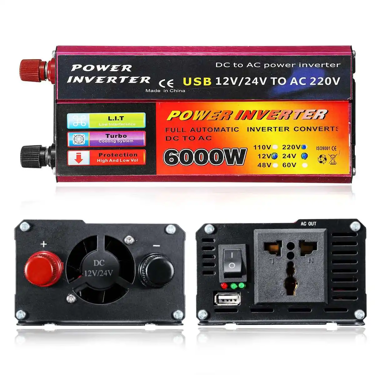Автомобильный инвертор 12V 220V 6000W солнечный инвертор Напряжение преобразователь постоянного тока 12/24 V/48/60 V дo AC 110/220V авто инверсор для автомобиля