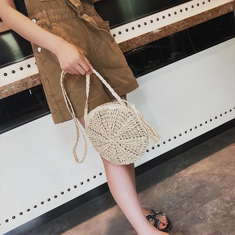 CASMOR женские летние сумки 2019 круглая соломенная плетеная Сумка из ротанга ручная