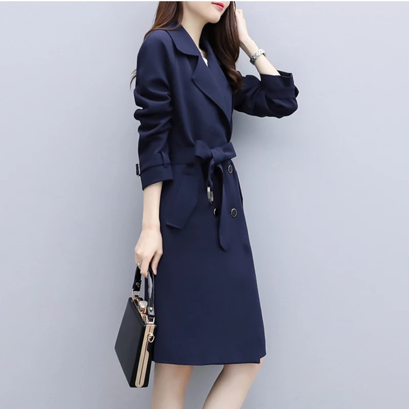 

Autumn Elegant Women's Trench Coat Fashion Slim Solid Double Breasted Ties medium-long wind-breaker Female Dust OverCoats FP1413