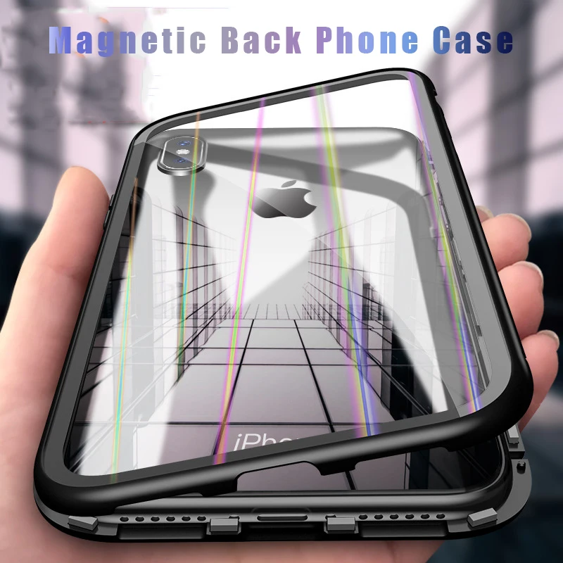 Metal Magnetic Phone Case for IPhone X 7 XR XS MAX Tempered Glass Back Magnet Cover 6 6S 8 Plus |