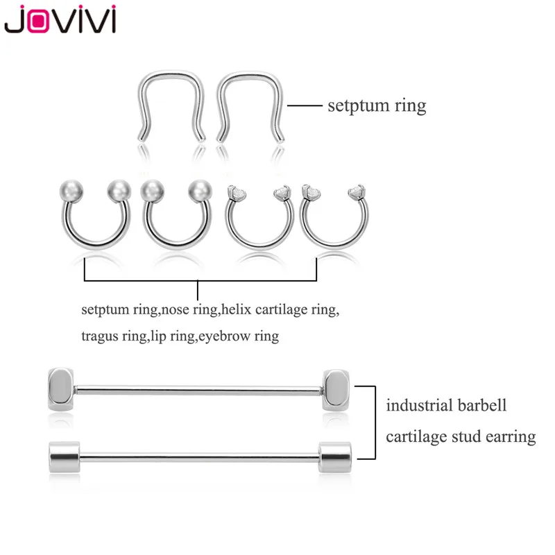 Jovivi Stainless Steel 16G/14G Body Piercing Jewelry for Eyebrow Industrial Cartilage Daith Septum Ear Helix Nose Barbell Cap | Украшения и
