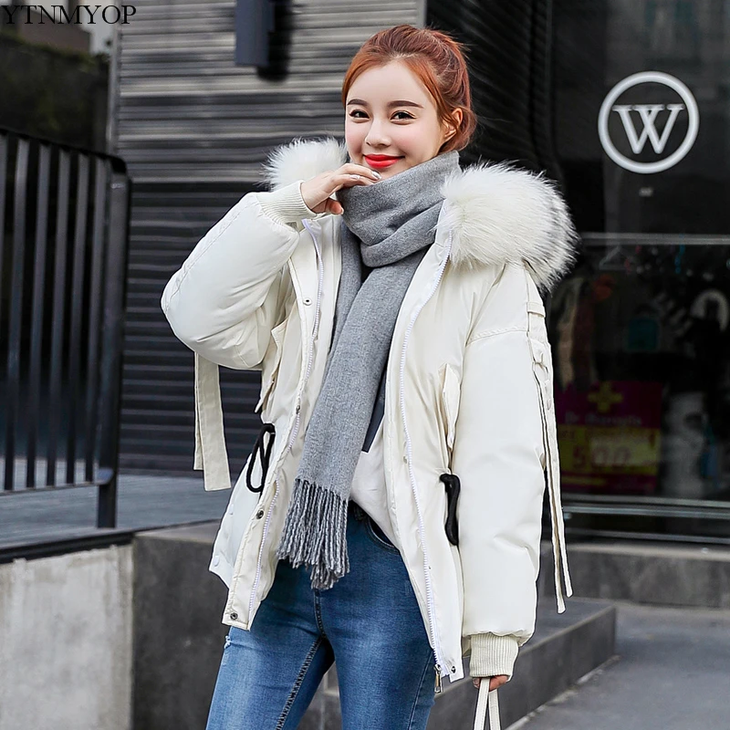 YTNMYOP Large Fur Collar Winter Coat Women Hooded Parkas Short Cotton Padded Jacket Coat Thickening Warm Wadded Jacket Female