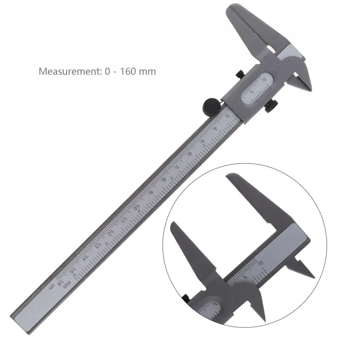 

160mm Silver Mini Carbon Steel Vernier Caliper Ruler with 0.1mm / 0.063in Accuracy and Sliding Wheel for Measuring