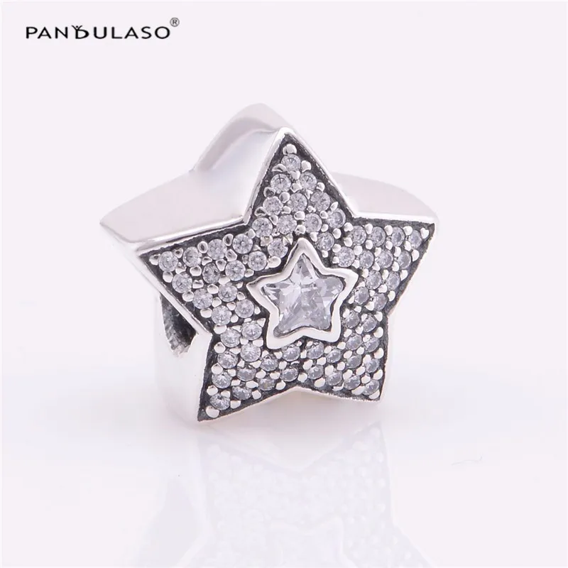 

100% 925 Sterling Silver Jewelry Charms Bead Fits European Charm Bracelet & Choker Star Paves Stones Bead for Women DIY Jewelry