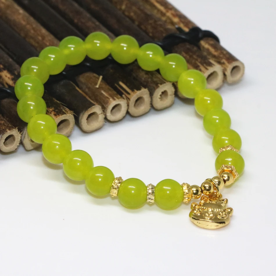 High grade gold color accessories olive green jade chalcedony 8mm round beads fashion women bracelet jewelry 7.5inch B2065|bracelet jewelry|womens