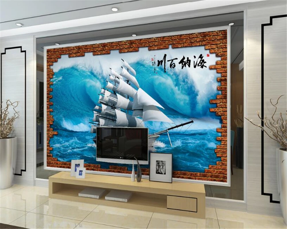 Настенные обои 3D с морским парусником для гостиной 3 d | Обустройство дома