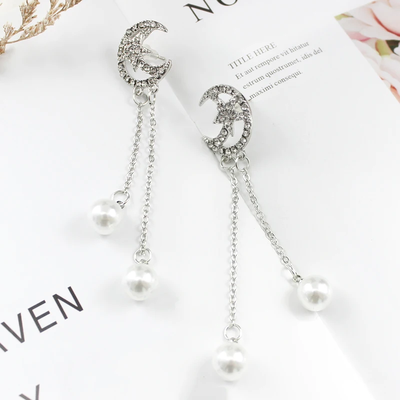 Серьги подвески с кристаллами Moon Stars оригинальные жемчужные серьги кисточки