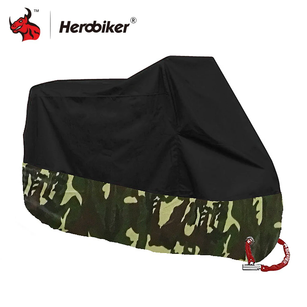 Camouflage HEROBIKER мотоциклетный чехол с защитой от УФ-лучей, чехол для скутера, водонепроницаемый пылезащитный чехол для мотоцикла, чехол для дождя, дизайн с замком и отверстиями для помещений, S-4XL - Цвет: Camouflage
