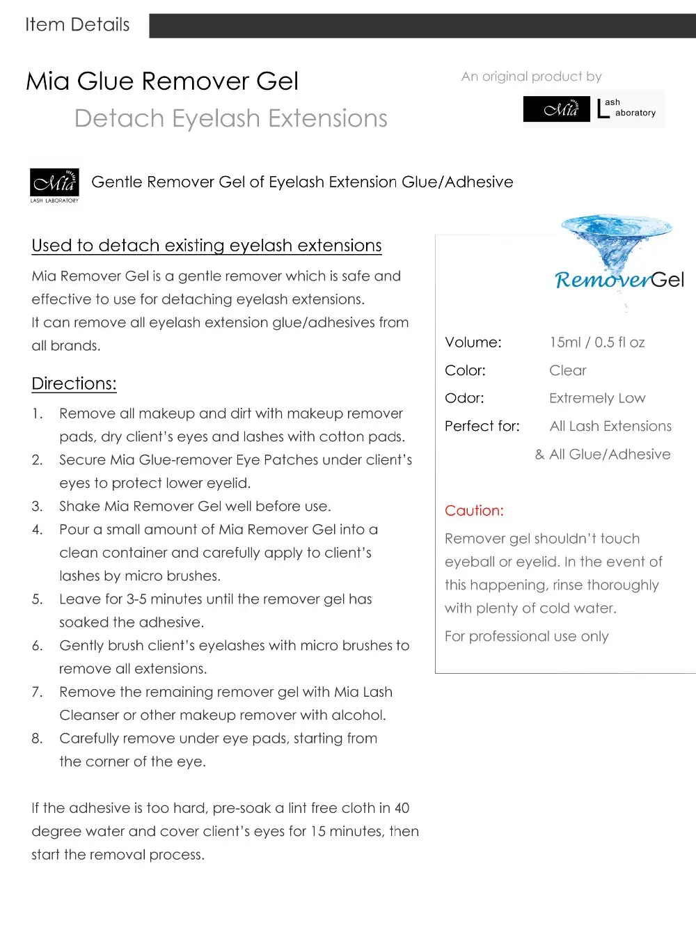 Гель для удаления клея Mia наращивания ресниц подходит всех клеев клей от