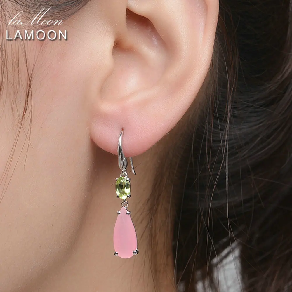 Женские серьги подвески из серебра 100% пробы с розовым кварцем|drop earrings|jewelry