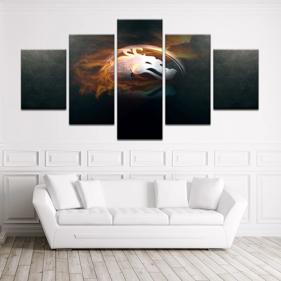 HD Print 5pcs Mortal Kombat Flames Game Canvas Wall Art Painting Home Decor Living Room Picture | Дом и сад
