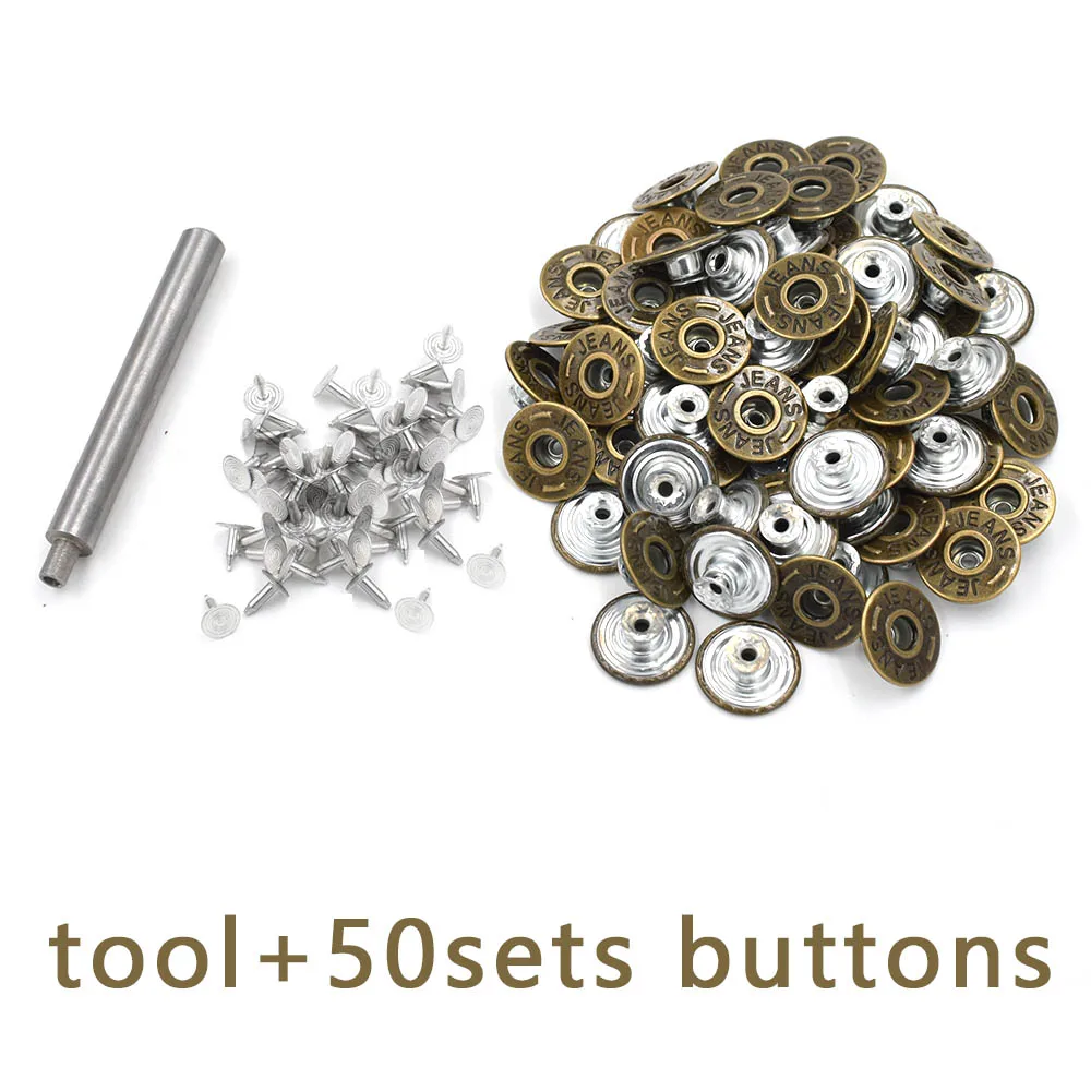 50 Buttons and tool 50 компл./лот) купить кнопку, чтобы отправить монтажное приспособление новые кнопки. 20 мм заклепки для джинсов. Одежда и аксессуары. Швейных Патчи - Цвет: 50 Buttons and tool