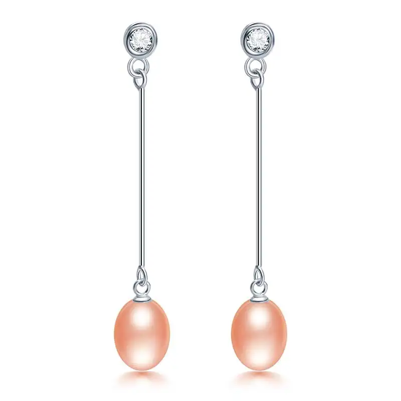 HENGSHENG new pearl jewelry, natural pearl earrings cultured freshwater pearls with dangle earring, Women girl gifts - Окраска металла: pink pearl
