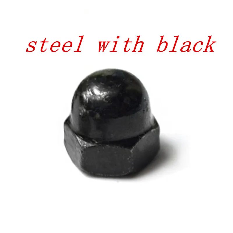 steel with black 2-20 шт латунная сталь с черной нержавеющей стали желудь гайки M3 M4 m5 m6 m8 m10 m12 колпачок гайка желудь купольная головка шестигранные гайки - Цвет: steel with black