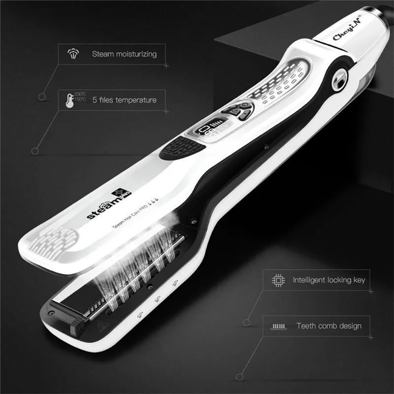 Professional Hair Straightener 2 In 1 Hair Curler with 5 Tempearature Settings Steampod Flat Iron with Dual Voltage 45