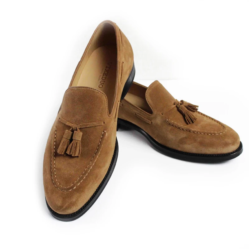 Мужские лоферы VIKEDUO из натуральной коровьей замши коричневые однотонные