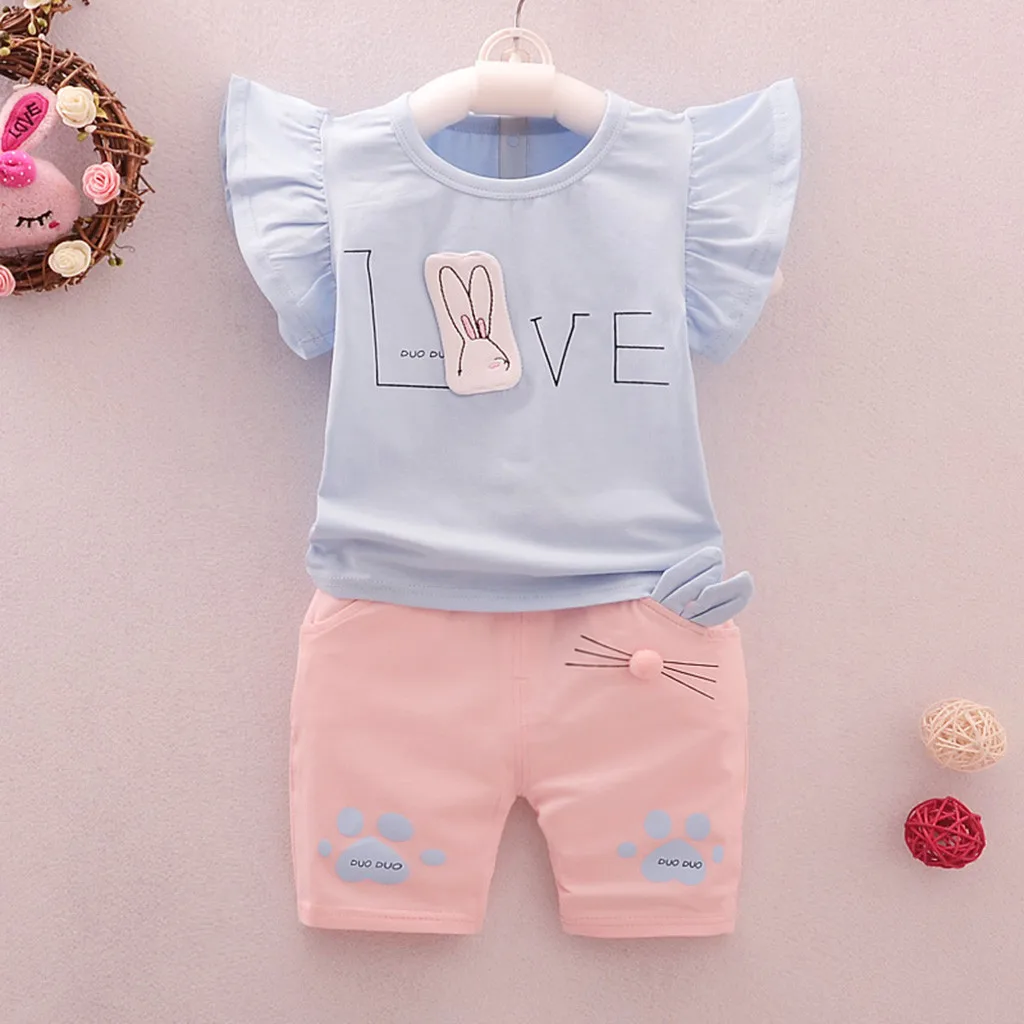 Комплекты одежды для девочек лето 2019 одежда маленьких футболка с мультяшным