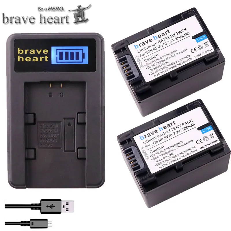 charger and 2battery 2x bateria NP-FV70 NP FV70 NPFV70 батарея+ ЖК-дисплей USB Зарядное устройство для sony NP-FV50 FV30 HDR-CX230 HDR-CX150E HDR-CX170 CX300 Z1 камера - Цвет: charger and 2battery