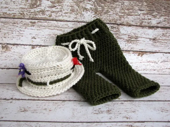 Бесплатная доставка Детские крючком шляпа котелок в комплекте темно-зеленый