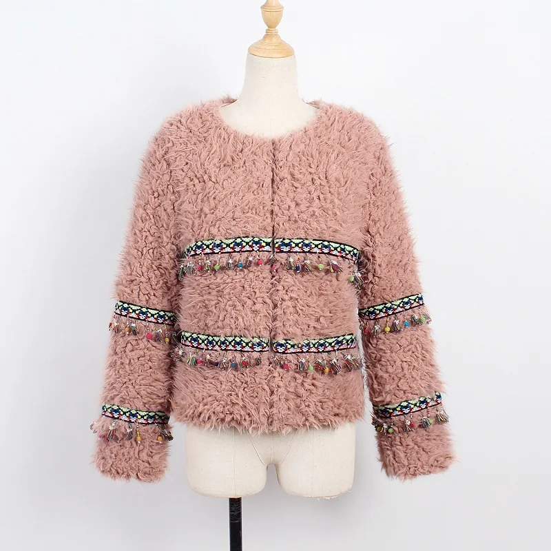 Осень 2018 зимняя куртка женская плюшевая одежда и пальто с кисточками Женское из