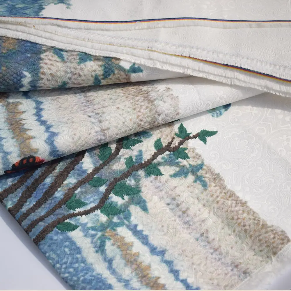 0 98 м/шт. цветок и птица дизайны ткань для платья с вышивкой печать жаккардовая