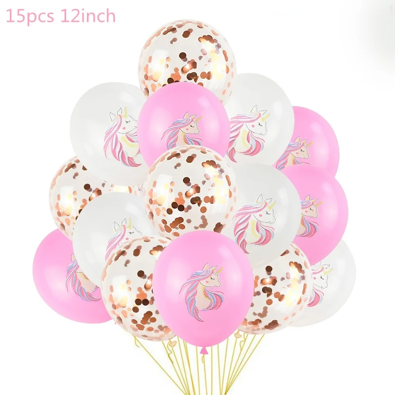 15pcs H 1 комплект праздничные шарики с единорогом на день рождения, Балон, единорог, украшение, латексный воздушный шар "Конфетти", украшение для дня рождения, Детские шары - Цвет: 15pcs H