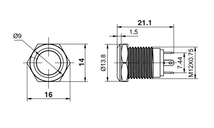 Водонепроницаемый мгновенный металлический звонок из нержавеющей стали 12 мм |