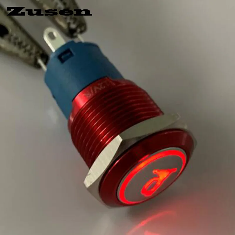 Switch Zusen 16 мм с подсветкой Рог символ ВКЛ-ВЫКЛ кнопочный переключатель(ZS16B-11ZDT/R/12 V/A с подсветкой Рог симбо - Цвет: Switch