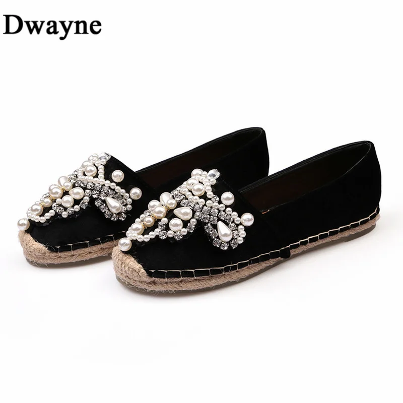 

New Ladies round diamond pearl velvet fisherman female leisure shoes women's flats
