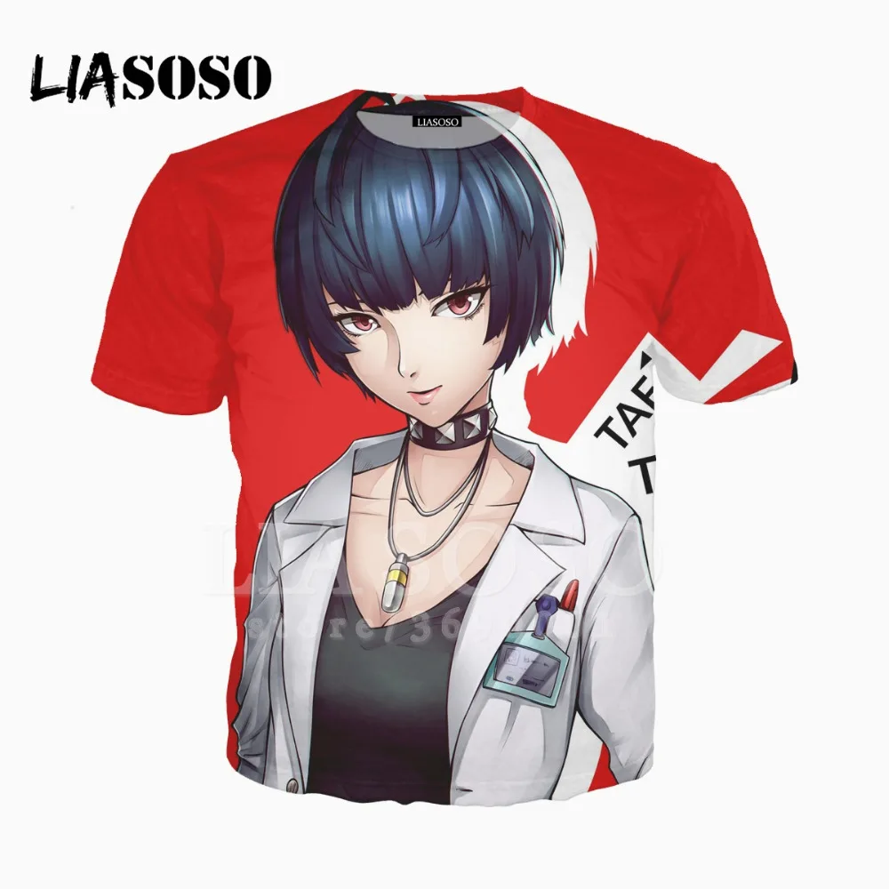 LIASOSO/футболка унисекс с 3D принтом аниме PERSONA 5 крутая черная футболка изображением маски для мальчиков и