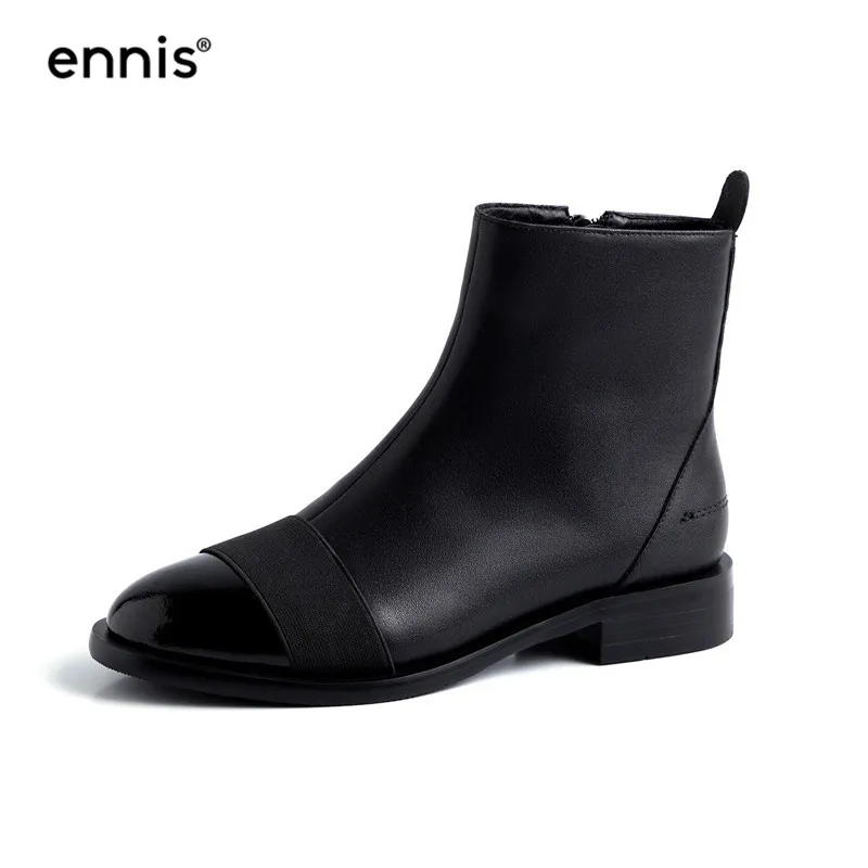 Black ENNIS/; черные ботинки на плоской подошве; женские ботинки из натуральной кожи; Осенняя обувь на низком каблуке; белые дизайнерские женские ботинки «Челси»; модная обувь; A962 - Цвет: Black
