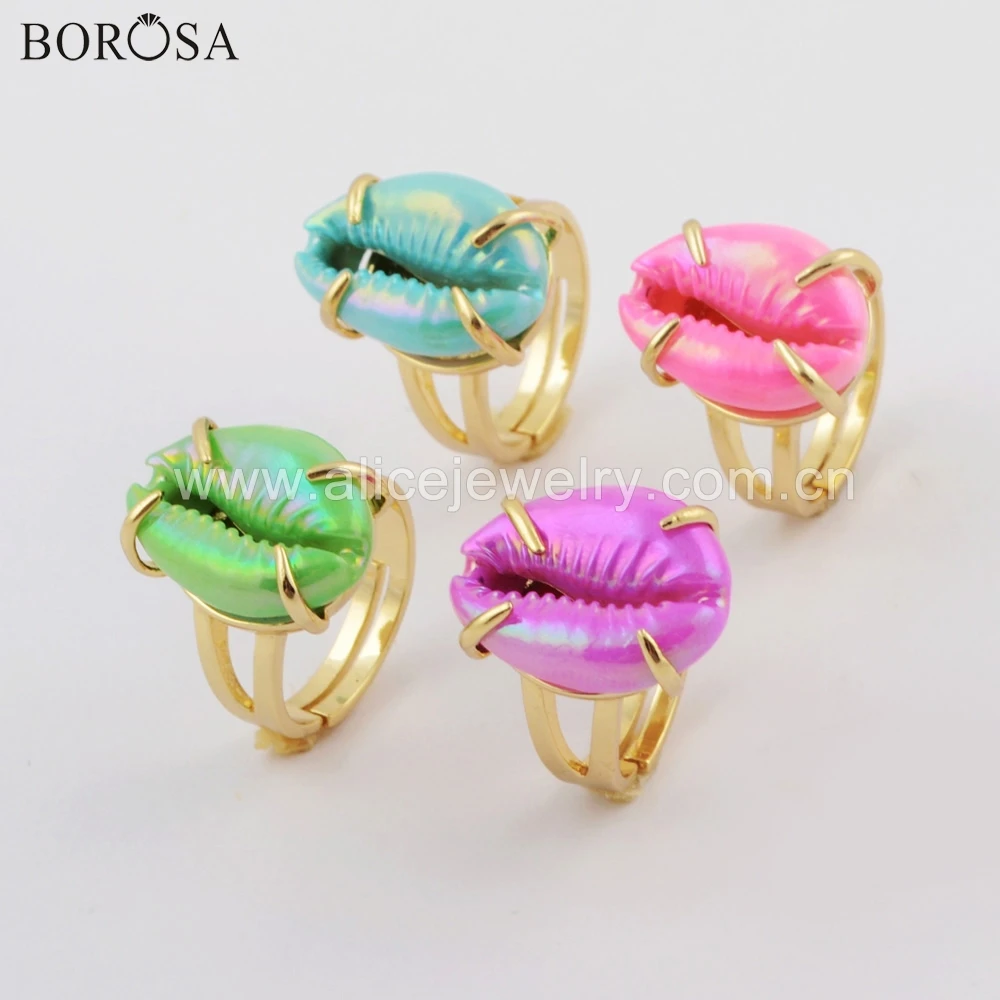 

BOROSA 10PCS Fashion gold Plated Claw Natural Cowrie Shell Titanium Rainbow Rings silver Electroplated Shell Ring Jewelry ZG0410