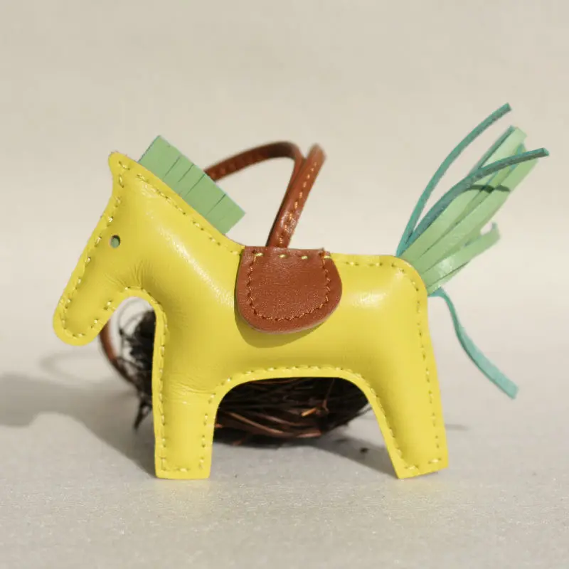Mini Yellow Бренд ручной работы овечья кожа натуральная кожа мини брелок Лошадь Подвеска для рюкзака животное брелок для женщин сумка Шарм аксессуары - Цвет: Mini Yellow