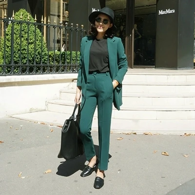 Women Slim Pant Suits Female suit New female Korea OL was thin one button jacket nine pants women | Женская одежда