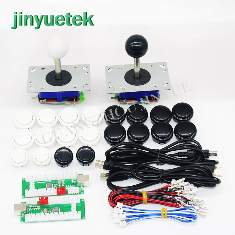 white and black Оригинальная аркадная игра 2 шт. джойстик+ кнопка Sanwa+ PCB USB к JAMMA PC PS/3 контроллер для DIY аркадный набор-комплект - Цвет: white and black