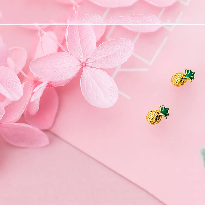 INZATT Tiny Cute Fruit Pineapple Shape Real 925 Sterling Silver Stud Earrings Prevent Allergy Girl Bithday Party Fine Jewelry | Украшения и