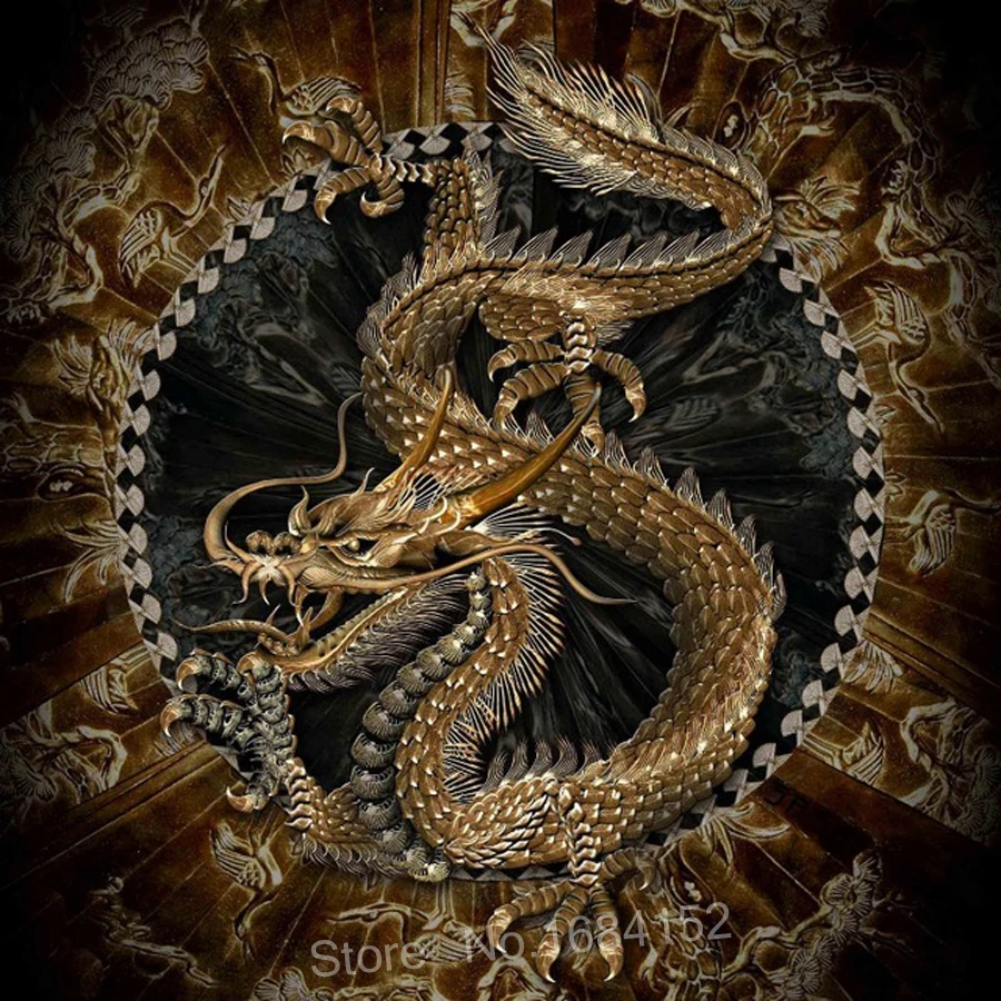5D Diy Diamond Painting Cross Stitch chinese dragon Mosaic Embroidery Full Square Resin Rhinestones wall decor | Дом и сад