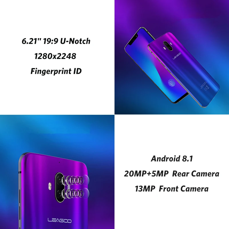 Смартфон LEAGOO S10 6 ГБ + 128 Гб экран 21 дюйма Восьмиядерный Android 8 1 4G мобильный телефон 20