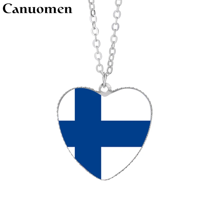 Canuomen Finland кулон в форме флага ожерелья 25 мм сердце стекло кабошон Швеция Вануату