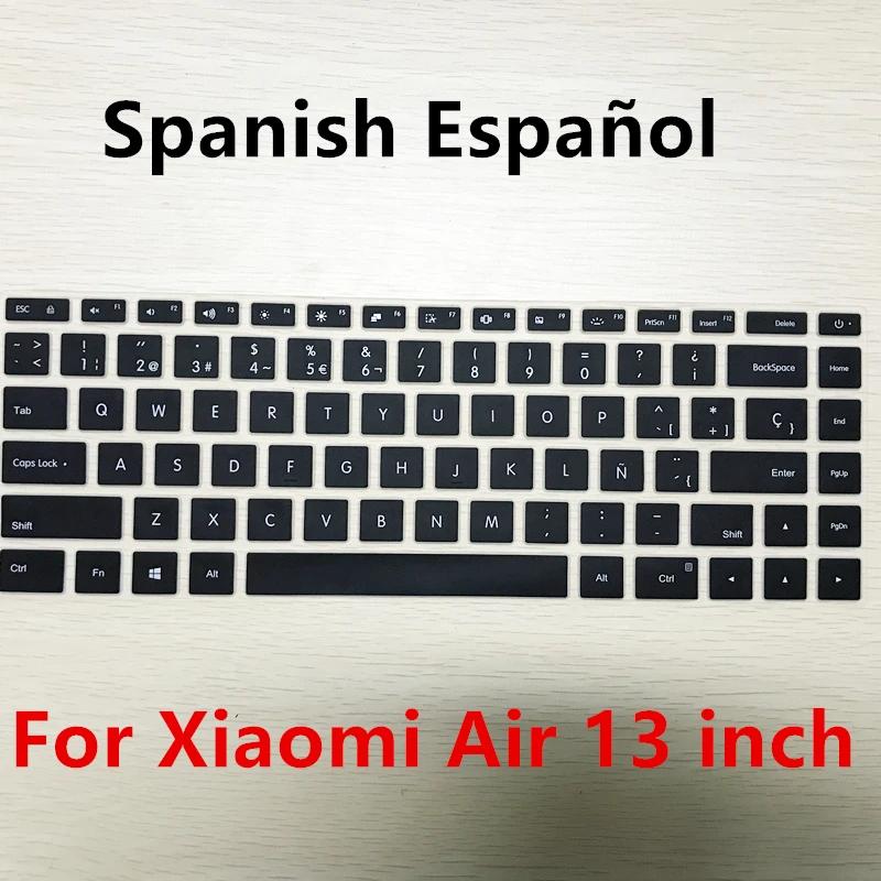 Black SP 13 inch Русская/испанская силиконовая клавиатура, чехол для Xiaomi Mi, ноутбука Air 12,5 13,3 Pro 15,6, наклейка, защитная пленка - Цвет: Black SP 13 inch