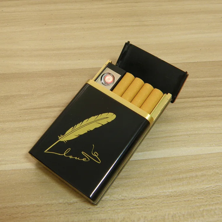 Holds 8 Cigarettes Cigarette Case With Built in Lighter Black Automatic Pop-Up Flameless Portable USB Charging Smoking Gadget | Дом и сад
