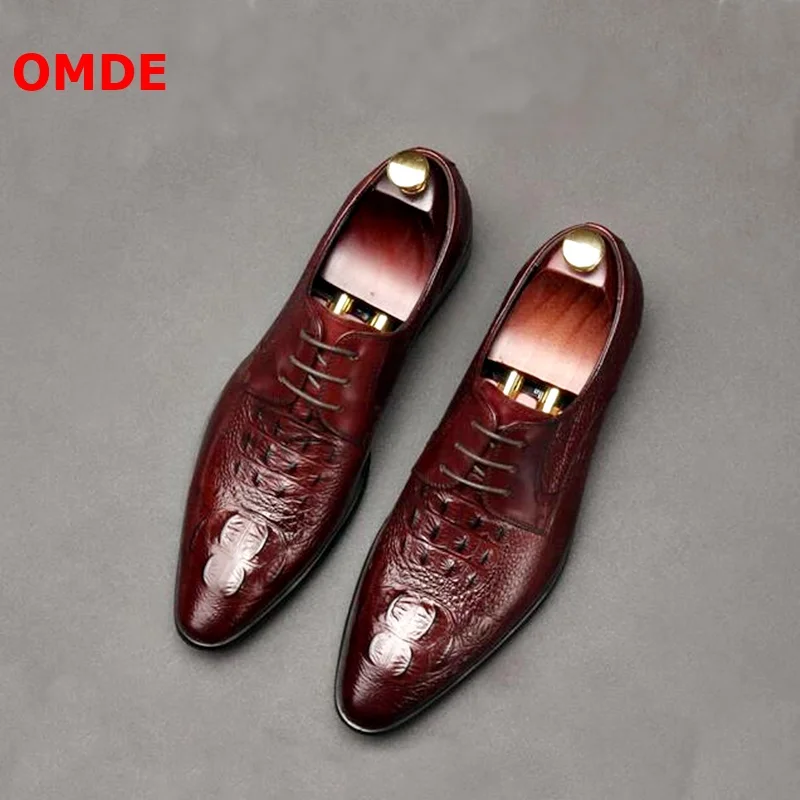 Мужские туфли-оксфорды OMDE из натуральной кожи с узором под крокодила острым