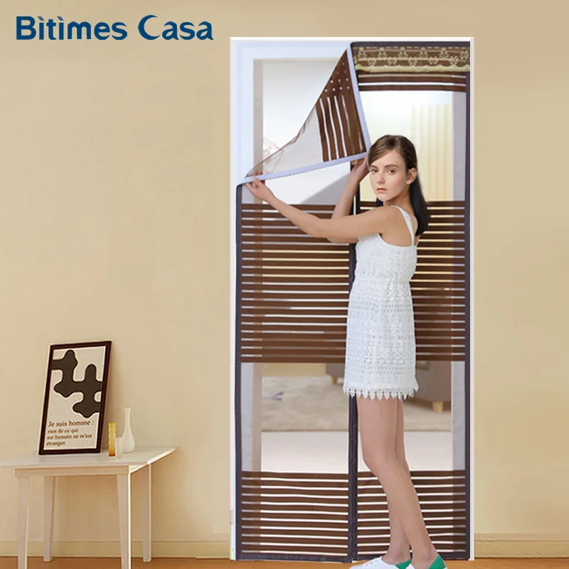 

High Density Mesh Door Curtain Screen Solid Color Stripe Pattern Simple Elegant Home Decoration Easy Installation Anti Mosquito