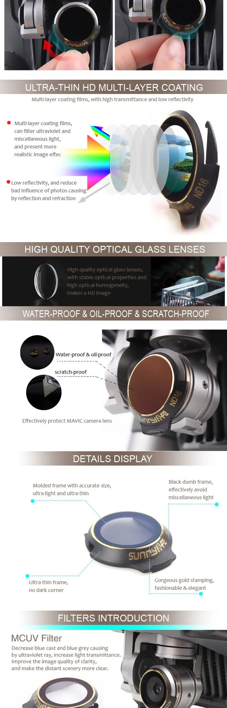 Sunnylife 3/4 шт. набор фильтров для объектива UV MCUV CPL ND ND4 ND8 ND16 ND32 для DJI Mavic Pro Аксессуары для камеры