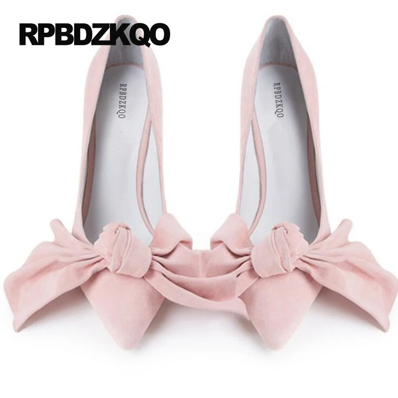 С высоким тонким скошенным каблуком 10 42 уникальный с милым бантом Розовые 33