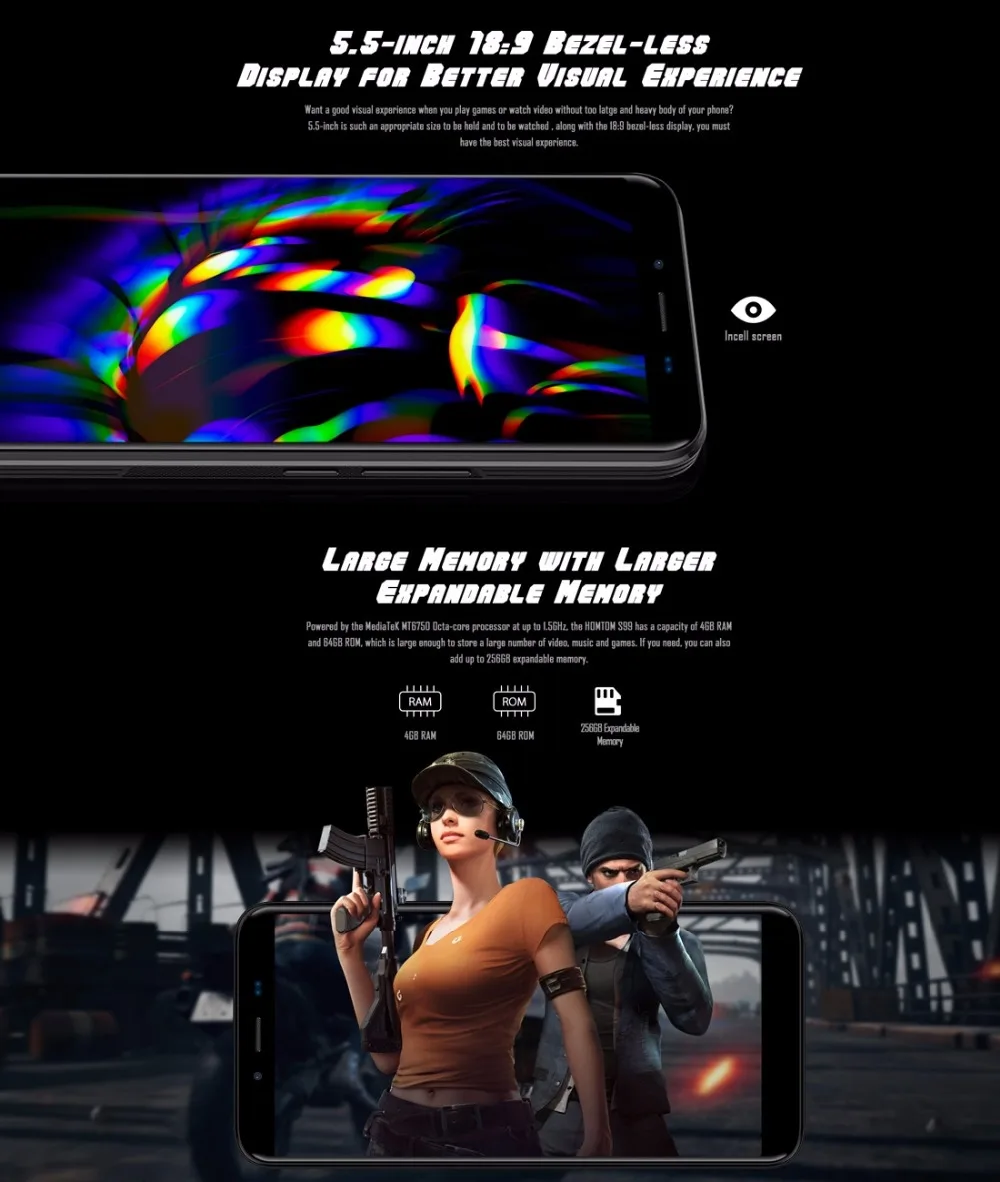 HOMTOM S99 смартфон 5 &quotIncell HD + 18:9 мобильного телефона Android 8 0 MTK6750 Octa Core 4 ГБ Оперативная