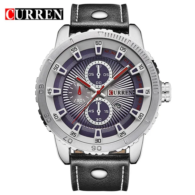 2017 CURREN Брендовые мужские спортивные водонепроницаемые кварцевые часы Модные