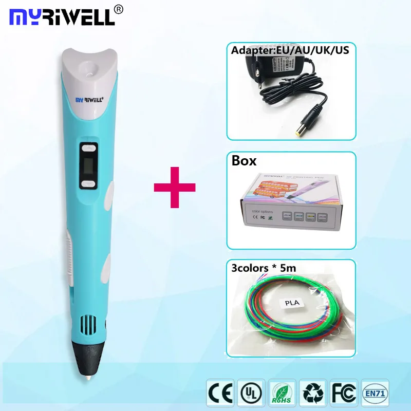 only pen blue Myriwell 3d Ручка для 3D-принтера 1,75 мм нить+ 20 копировальных плат с узором+ подставка для ручек лучший подарок для детей Быстрая Рождественские подарки - Цвет: only pen blue